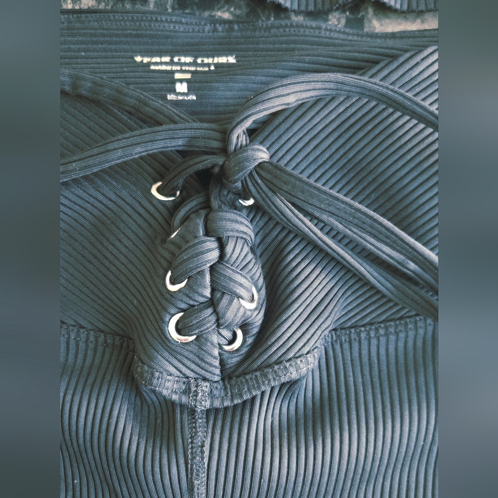 Year of Ours Black High-Waist Ribbed Lace-Up Leggings & Long Sleeve Top S M #87 - Picture 14 of 14